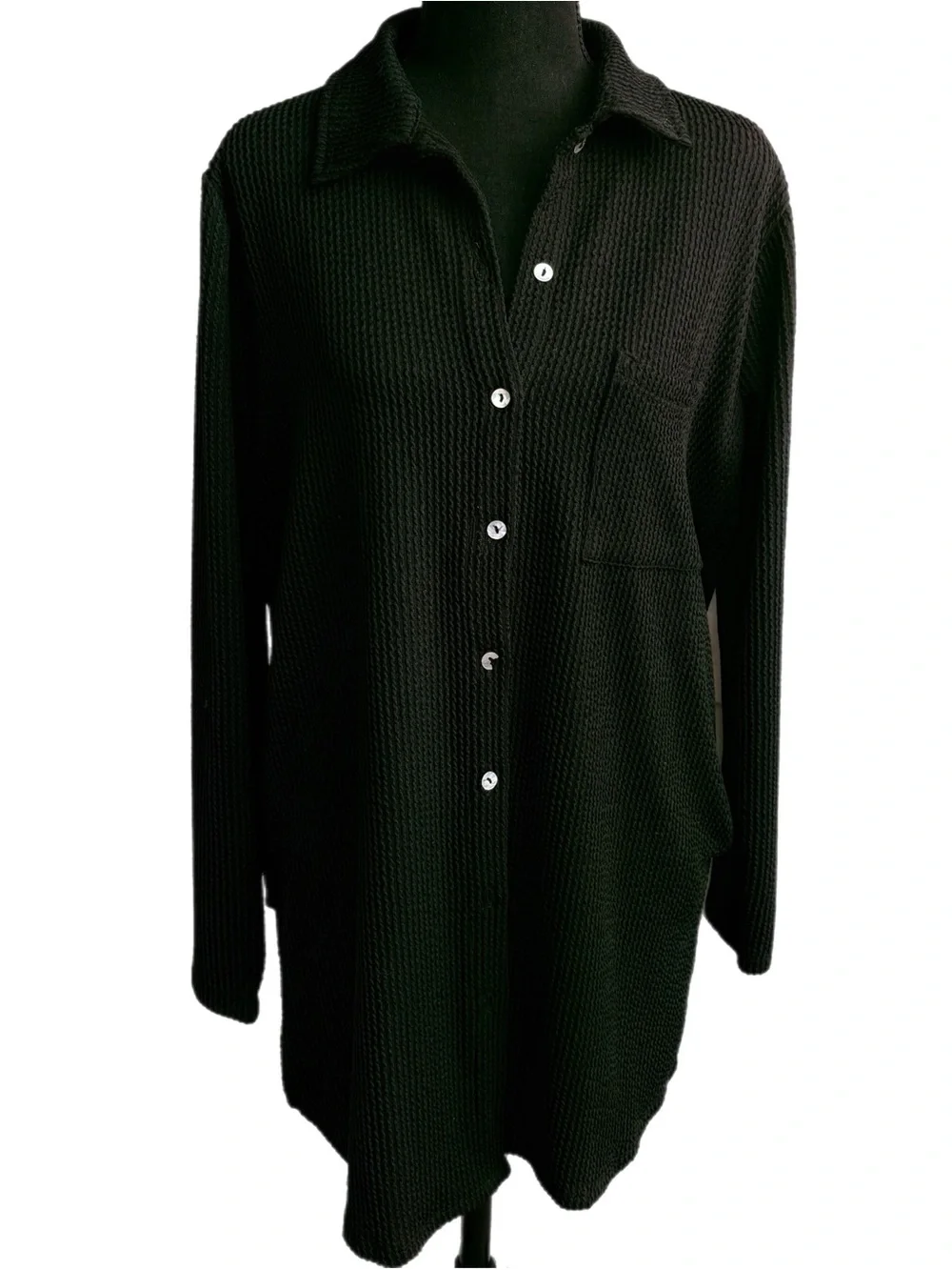 Heavily Ribbed Tunic Shacket - Black - Picture 3 of 9